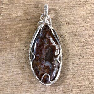 Natural Crazy Lace Polished Jasper Wire Wrapped Pendant